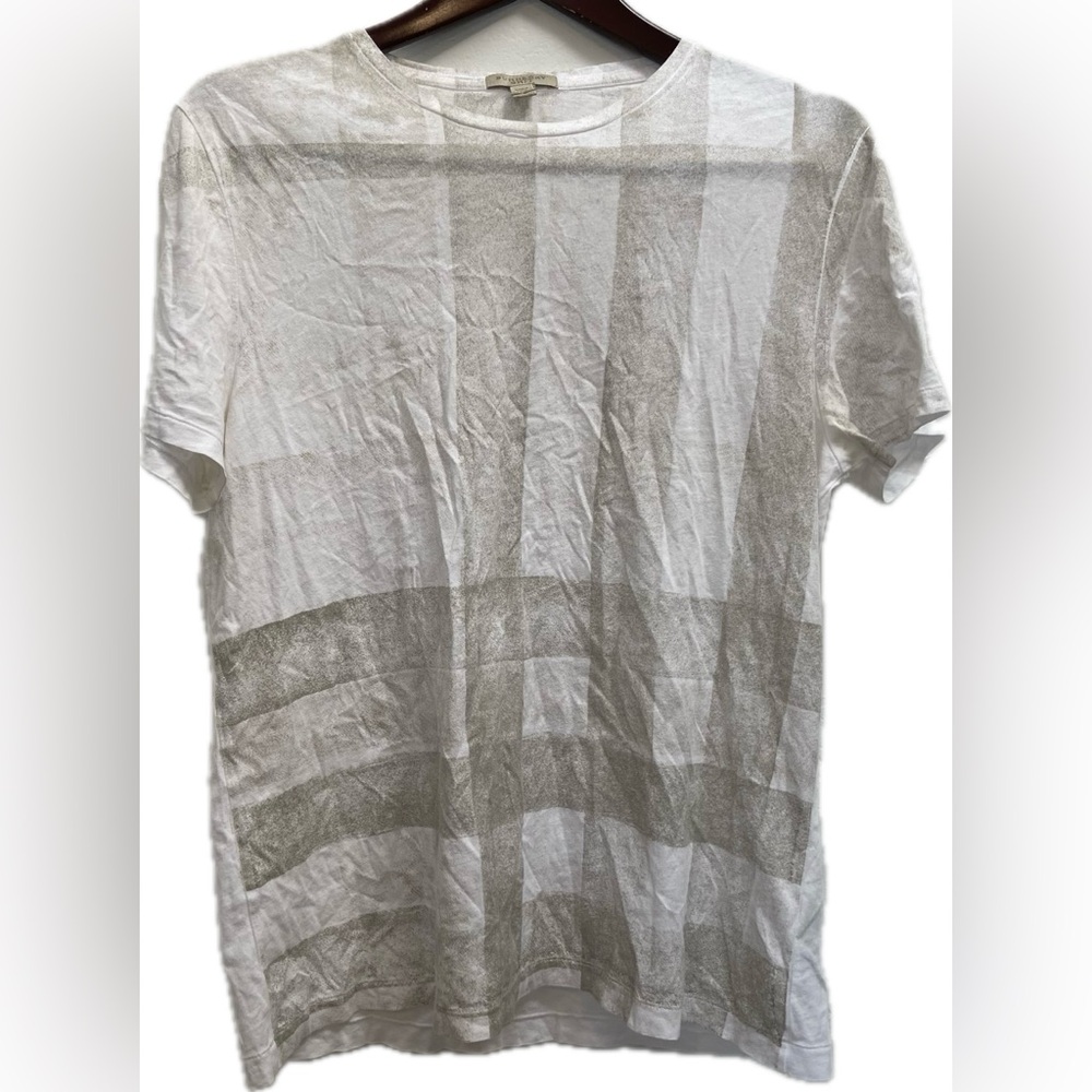 BURBERRY BRIT WHITE PLAID CHECK PATTERN CREW SHORT SLEEVE COTTON MENS TSHIRT TOP